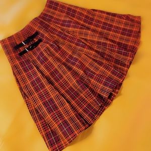 SHEIN Tartan Pleated Mini Skirt  - Orange